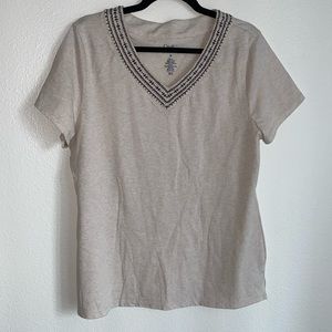 Croft & Barrow V Neck Embroidered T Shirt